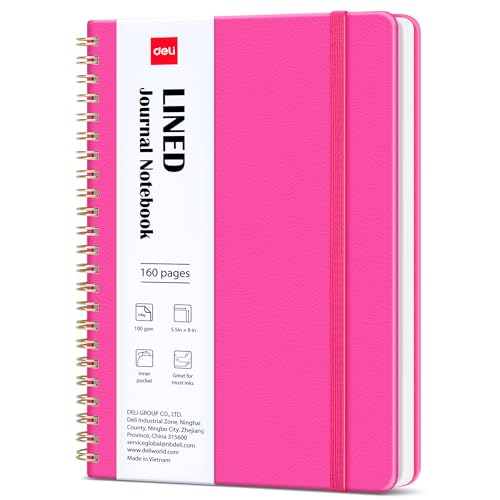 deli Rose Red Lined Spiral Journal Notebook, 160 Pages, A5 (5.5"x8") Hardcover Writing Notebook, College Ruled Spiral Bound Journal for Women & Men - Perfect for Work, School, Office & Note Taking - color: Rose Red