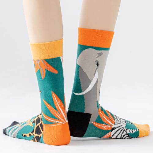 2 Pairs Cartoon Animal Crew Socks Fun Cotton Mid Calf Socks for Women - color: Wild Animal