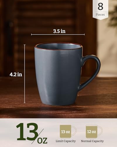famiware Venus Coffee Mugs Set of 8, 13 oz Ceramic Stoneware Mug Cup Set - color: Charcoal, size: 8pcs