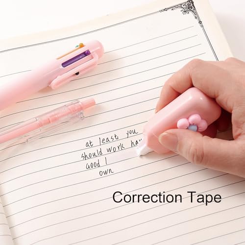 MOZXIRZ 6 Pcs Cute Pink Stationery Set for Women Back to School Supplies Office Supplies Including Gel Ink Pens 6-in-1 Ballpoint Pens Pencil Eraser (Pink) - color: Pink