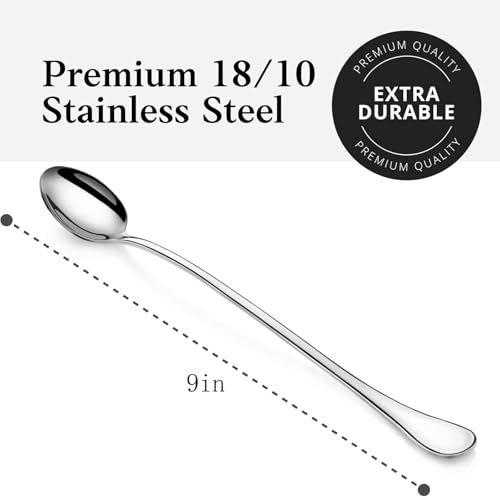 Long Handle Iced Tea Spoons, 9" 18/10 Stainless Steel Cocktail Stirring Spoons with Thickened Ergonomic Handle, Tall Coffee & Latte Stirrers, Dessert Spoon Set, Dishwasher Safe (9 IN) (Pack of 2) - color: Silver 9 IN, size: pointed (Pack of 2)