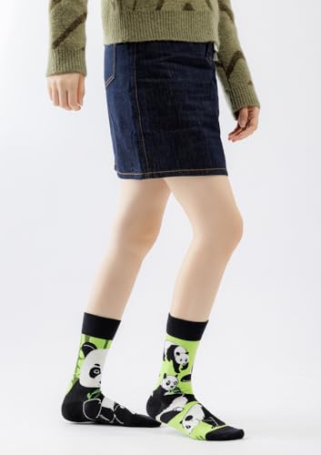 2 Pairs Cartoon Animal Crew Socks Fun Cotton Mid Calf Socks for Women - color: Panda