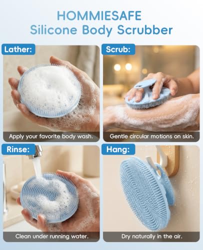 Soft Silicone Shower Brush Body Wash Bath Exfoliating Skin Massage Scrubber - color: Black(2p)+sky Blue(2p)