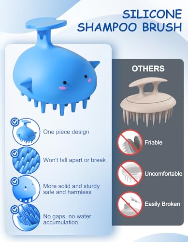 Shampoo Brush Scalp Massager, Silicone Hair Scrubber Wet & Dry, Blue - color: Blue