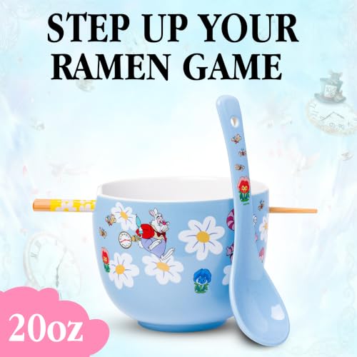 Silver Buffalo Disney Alice in Wonderland, Ramen Bowl with Chopsticks, 20oz - color: Alice in Wonderland Spoon, size: 20 Ounces (With Spoon)