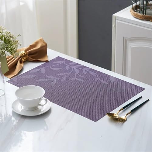 Leaf Placemats Set of 4 Non-Slip Heat-Resistant Vinyl Washable Place Mats for Kitchen Table Indoor Outdoor Durable (18"x12", Purple) - color: Leaf: Purple, size: 4 Placemats