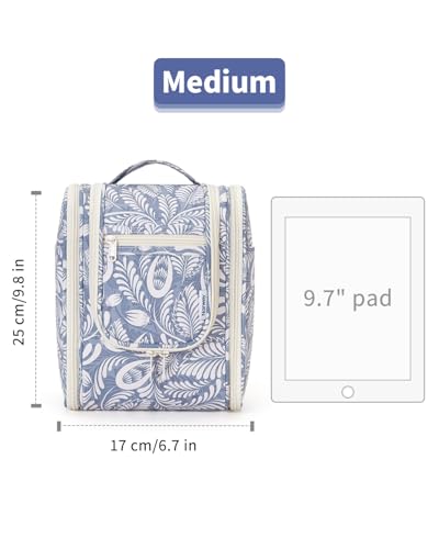 Narwey Hanging Travel Toiletry Bag for Women, Cosmetic Makeup Bag - color: B-Blue Leaf, size: Medium