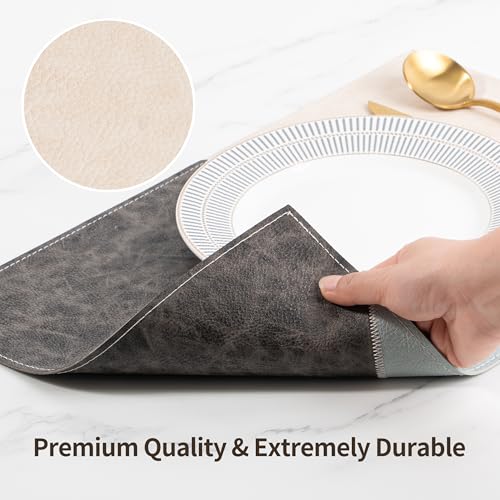 New Microfi Indoor/Outdoor Washable Faux Leather Vinyl Patchwork Placemats, Set of 4 (Blue) - color: Blue