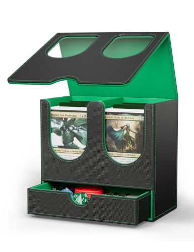 Card Deck Box with Dice Tray for MTG Commander Display(Black Green) - color: B-Black&Green