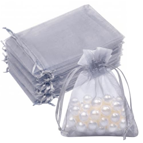 Crweety 50PCS Organza Bags 3x4 Grey Small Gift Bags Mesh Drawstring - color: Grey