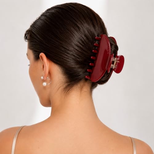 Luxury Hair Claw Clip Premium Acetate Strong Hold 4 Inch (Ruby Red) - color: Ruby Red