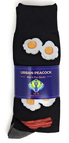 Urban Peacock Men's Novelty Fun Dress Socks Multiple Patterns/Multi-pair Options! - color: Bacon & Eggs - Black