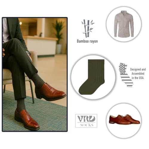VRD Men's Dress Socks Bamboo Rayon, 5-Pack Crew Socks, Multiple Colors and Designs, Shoe Size 8-13, Gift Box - color: 17: Green, 5-pack Solid