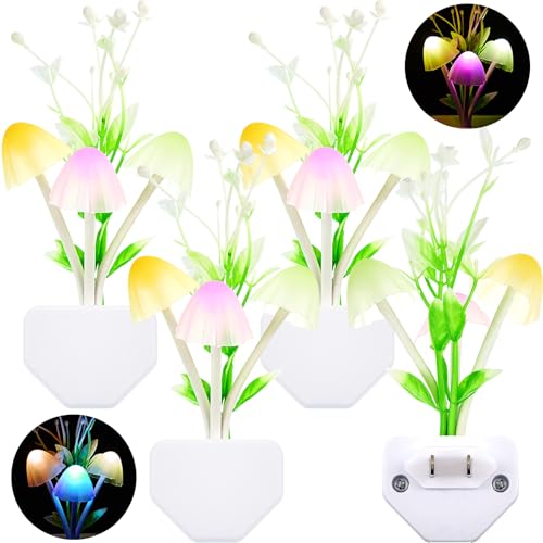 Mudder 4 Pcs Sensor Mushroom Night Lights LED Night Lights 7 Color Changing Plug-in Light Sensor Wall Lamp for Adults Bedroom, Bathroom, Christmas Party Gift(Float Grass Style) - style: Float Grass Style