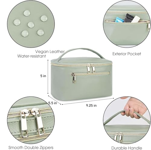 Wandering Nature Makeup Bag, Women Travel Make Up Vanity Case with Handle - color: Sage Green, size: Medium