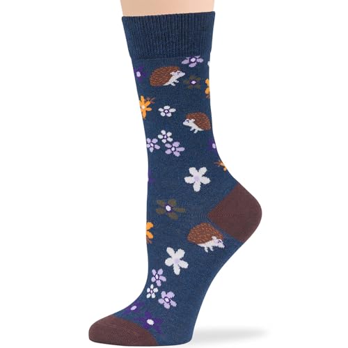 7BIGSTARS Women Cotton Crew Socks, Patterned 4 Pack, M 5-9 - L 8-12 - color: 13 - Light Navy, Olive Green (A34), size: 5-9