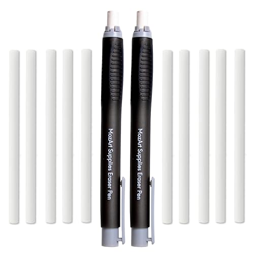 MozArt Eraser Pen Set 2 Pens + 10 Jumbo Refills for Mechanical Pencil - color: Black and White