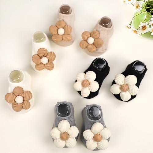 4Packs Baby Girls Socks,Flower Non-Slip Grips for Babies Toddler Princess - color: Black Kablack Kaqi Grey Off Whiteqi Grey Off White