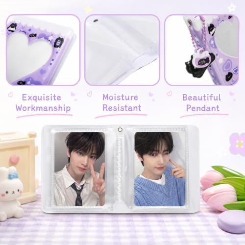 Nicunom 6 Pack Mini Photocard Album Binder, 3 Inch Mini Photo Album Kpop Photo Card Holder Book with Pendant, Heart Hollow Photocard Binder for Collecting, 40 Pockets