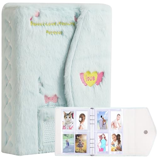 A5 Binder Kpop Plush Photocard Album with 20 Pcs Inner 3 Inch Photo Album Sleeves in Loose Leaf Refillable 6 Rings Binder Cover Photocard Holder Book for Picture Cards Storage (Blue) - color: Blue