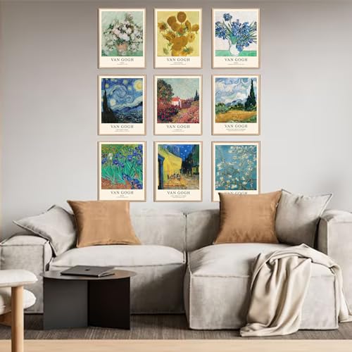 uniro Van Gogh Wall Art Prints: Vintage Van Gogh Sunflowers Starry Night Retro Famous Artist Paintings Museum Gallery Exhibition Poster for Living Room, Bedroom, Dorm, Office, Unframed 8x10 inches - color: Van 01