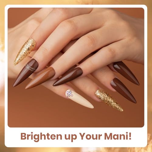Beetles Brown Gel Polish Set, 6 Colors Fall Nude Brown Black Gold Glitter - color: A - Mixed Finishes | Brown | Chocolate Brown