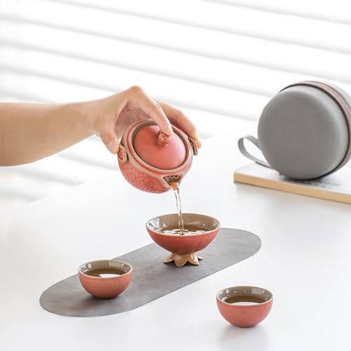 Pomegranate Shape Travel Teapot, Portable Ceramic Tea Set, 1 Pot 3 Mini Cups, Tea Set for One to Three, Tea Gift for Tea Lovers