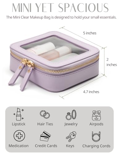 Popvibe Clear Makeup Bag with Zipper, Set of 2, Mini and Medium, Purple - color: Purple, style: Mini & Medium