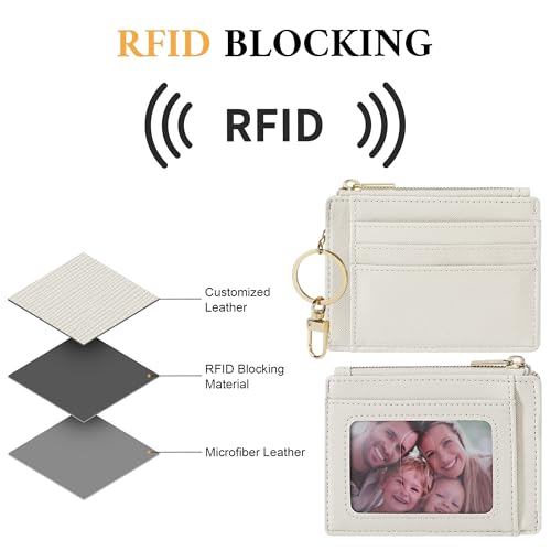 Sodsay Card Case Slim Front Pocket Wallet for Women Credit Card Holder with Keychain | Slim, Credit Card Holder, Front Pocket, with Keychain - color: CH White