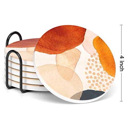 Coasters for Drinks, Set of 6 Cute Absorbent Ceramic Drink Coasters - color: Simple Abstract Art