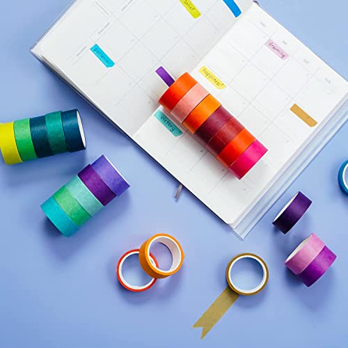 emmoolife 60 Rolls Washi Tape Set 15mm Wide Rainbow Colored Painters Masking Tape Supplies Writable Cute Colorful Decorative Craft Tape for Scrapbook DIY, Planner, Arts, Labeling and Color-Coding - style: Colorful Rainbow