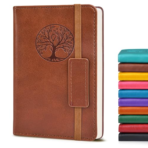 Biuwory A6 Leather Pocket Notebook, 140 Lined Pages Hardcover Small Journal - color: Brown, size: Lined-140 Pages (3.7"×5.7")