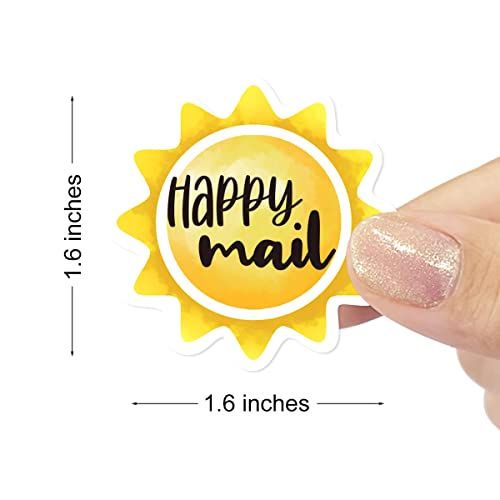 Happy Mail Stickers Roll 500 Labels Per,Cute Sun Mailing Stickers for Small Business Envelopes Shipping Package Packing - color: Happy Mail Sun