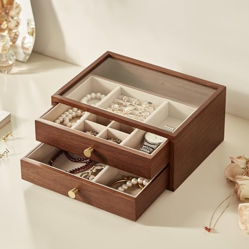 Black Walnut Wooden Jewelry Box for Women, 2 Layer - style: 2 Layer B