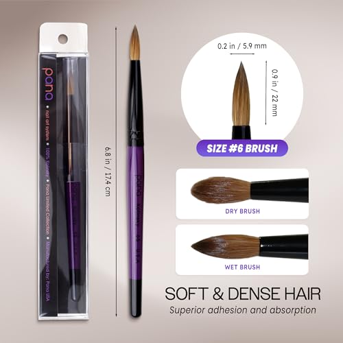 PANA Pure Kolinsky Hair Acrylic Nail Brush - Round Shape Black Ferrule with Purple Wood Handle (Size 6) - color: Purple, size: Size 6