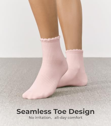 CS CELERSPORT Women's Mini Crew Ankle Socks with Scalloped Top,Pack of 6 - color: Colorful, size: Medium