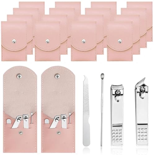 16 Sets Travel Manicure Set Professional Nail Clipper Kit Bulk,4 in 1 Adult Stainless Steel Travel Manicure Kit with Case Individually Wrapped Nail Clippers Bulk for Homeless,Hotel,Charity（Pink） - color: Pink