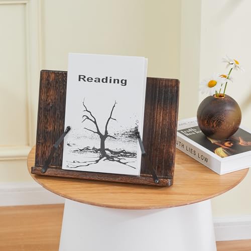 Rustic Wood Book Stand, Hands Free Holder for Cookbooks & Tablets
