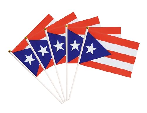 50 Pack Puerto Rico Puerto Rican Mini Hand Held Flags on Stick, Miniature National Country Flags, Party Decorations for Parades, International Festival - color: Puerto Rico
