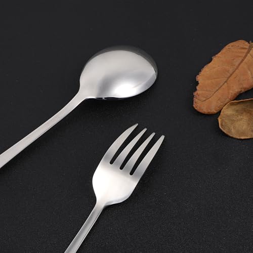 4PCS Korean Forks and Spoons Set, Korean Utensil Set with Long Handles Salad Forks and Soup Spoons Stainless Steel Silverware sets for Coffee, Desserts Dishwasher Safe