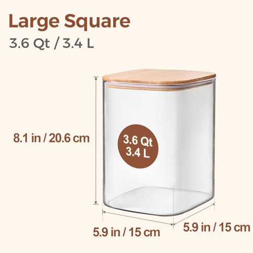 ComSaf Glass Storage Jars with Bamboo Lids 3.6 Qt Large Pantry Square - color: 3.6Qt-Square