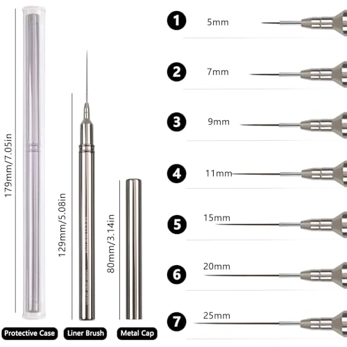 Metallic Nail Art Pen & Liner Brush Set, UV Gel Polish Painting Nail Design Tools for Crisp Long Lines, Tiny Details & Fine Drawing, Manicures Brushes for Women (Sizes 25mm) - color: Liner Brushes (25mm)
