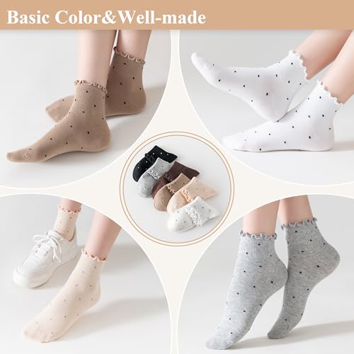 Women‘s Ruffle Ankle Socks,Vintage Patterned,Short Casual Dress Sock,Cute Princess Lettuce Floral Socks 6 Pack - color: Neutral Color