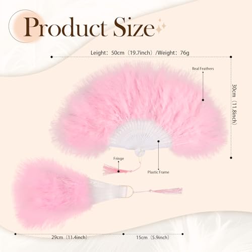 whitefeather Vintage Feather Hand Fan, 17.7 x 11.8 inches, Marabou Feathers, 1920s Style for Costume Parties, Tea Parties - color: Pink
