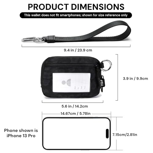 Wristlet Wallet for Women with Clear ID Window, Zip Coin Purse and Keychain - color: Black Leopard
