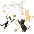 4 Pcs Cat Metal Bookmarks with Gold Chains and Charms