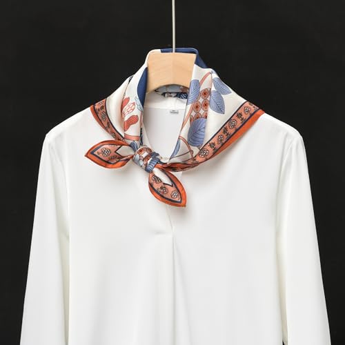 100% Mulberry Silk Scarf - 21" Square Lightweight Neckerchief, Gift Packed - color: Orange-12