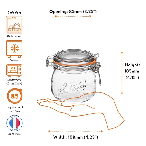 Le Parfait Super Jar 500ml (16oz) Glass Canning Jar, Wire Bail Lid, 1 Pack - color: 16oz (Single)