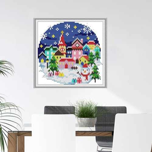 CROSSDECOR Cross Stitch Kits for Adults,Stamped Cross Stitch Kits,DIY Needlepoint Kits for Beginners Counted Embroidery Craft Supplies for Home Décor,Winter Village 6.5×6.4in - color: Winter Village 6.5×6.4in