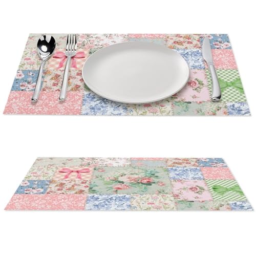 Boho Floral Vintage Colorful Patchwork Placemats Set of 4, 12x18 Inch - color: Pm-patchwork05, size: 4pcs